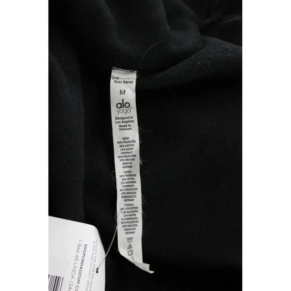 Alo Yoga Women Track Jacket Black Zip High Neck Long Sleeve Size M